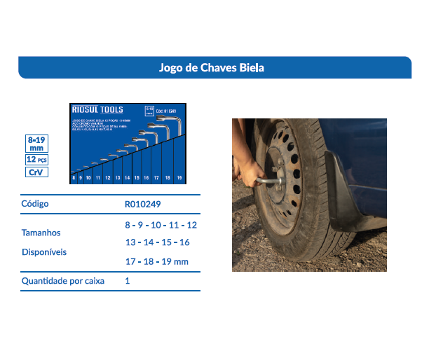 JOGO DE CHAVES BIELA 12PCS 8 A 19MM BOVENAU R010249TTD