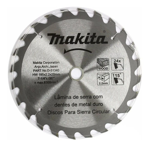 Laminas De Serra Tct 185x20mm 24 Dentes - D-51340 Makita