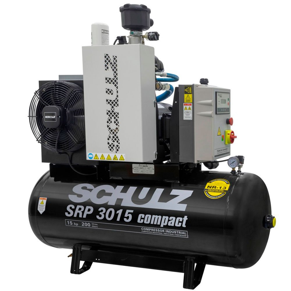 Compressor de Ar Rotativo de Parafuso SRP 3015 Compact III 15HP 11Bar 200L 380V - SCHULZ